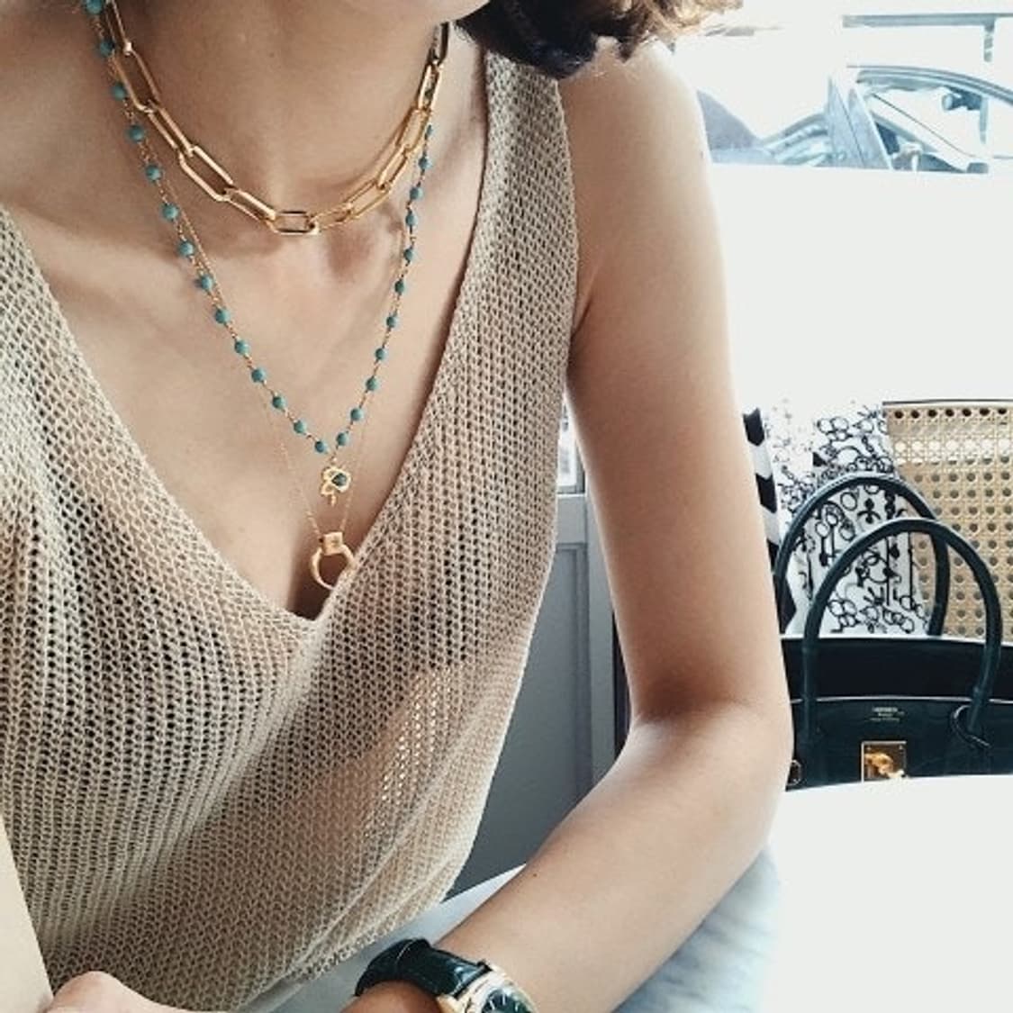 소윰 원석 비즈 목걸이(터키석) 상품이미지4