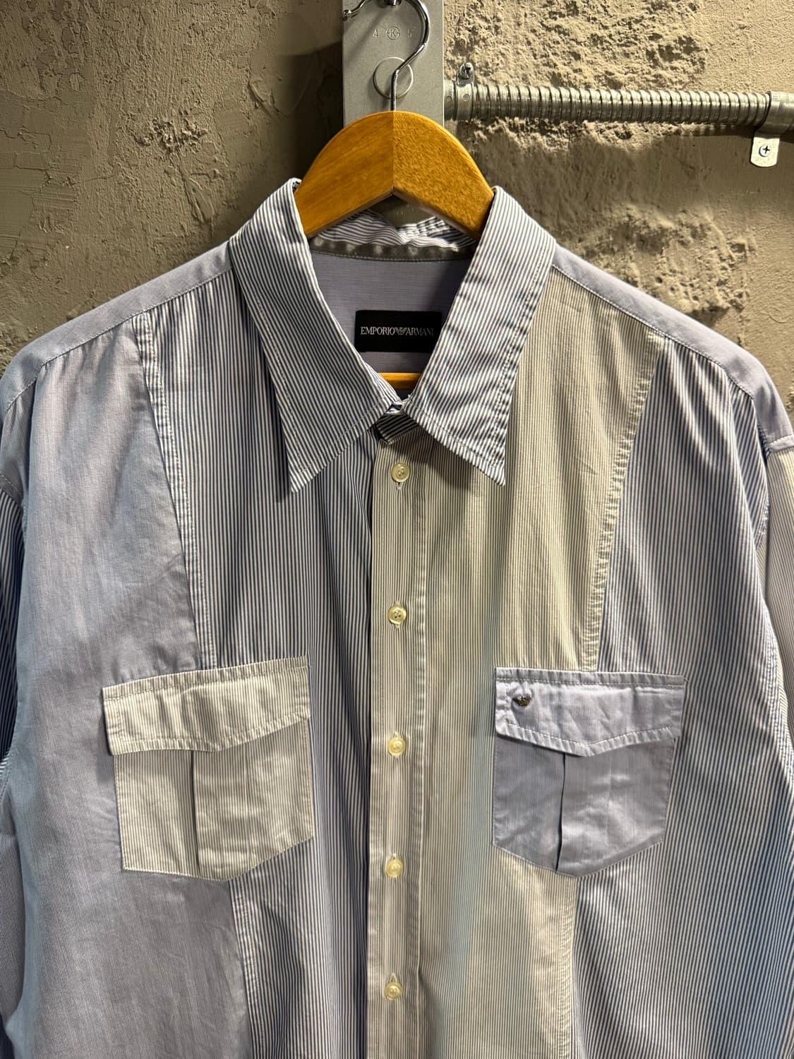 XXL 엠포리오아르마니 ARMANI 투포켓 스트라이프 셔츠 블루 상품이미지5