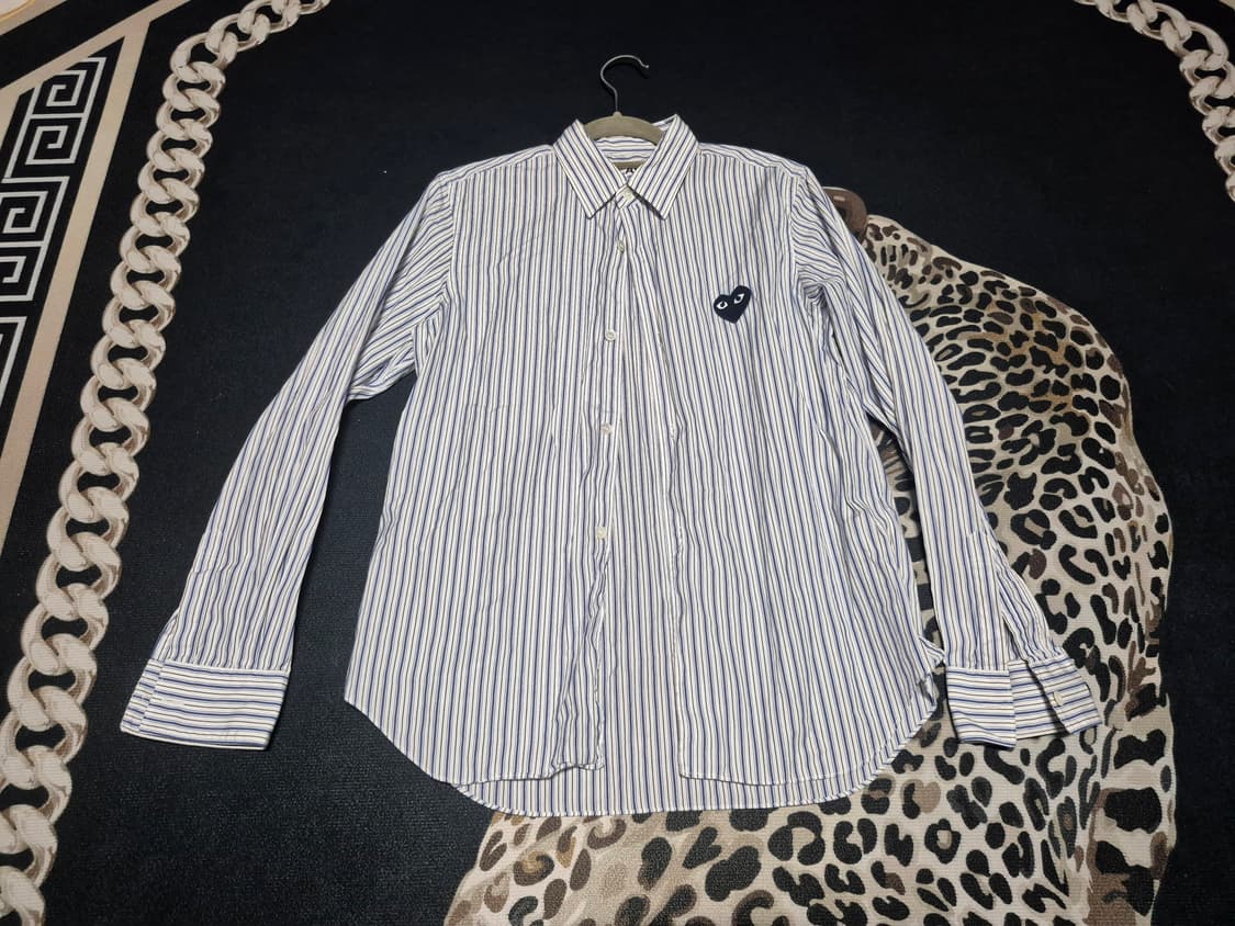 꼼데가르송 여성 블랙와펜 스트라이프 셔츠 L 정품 상품이미지1