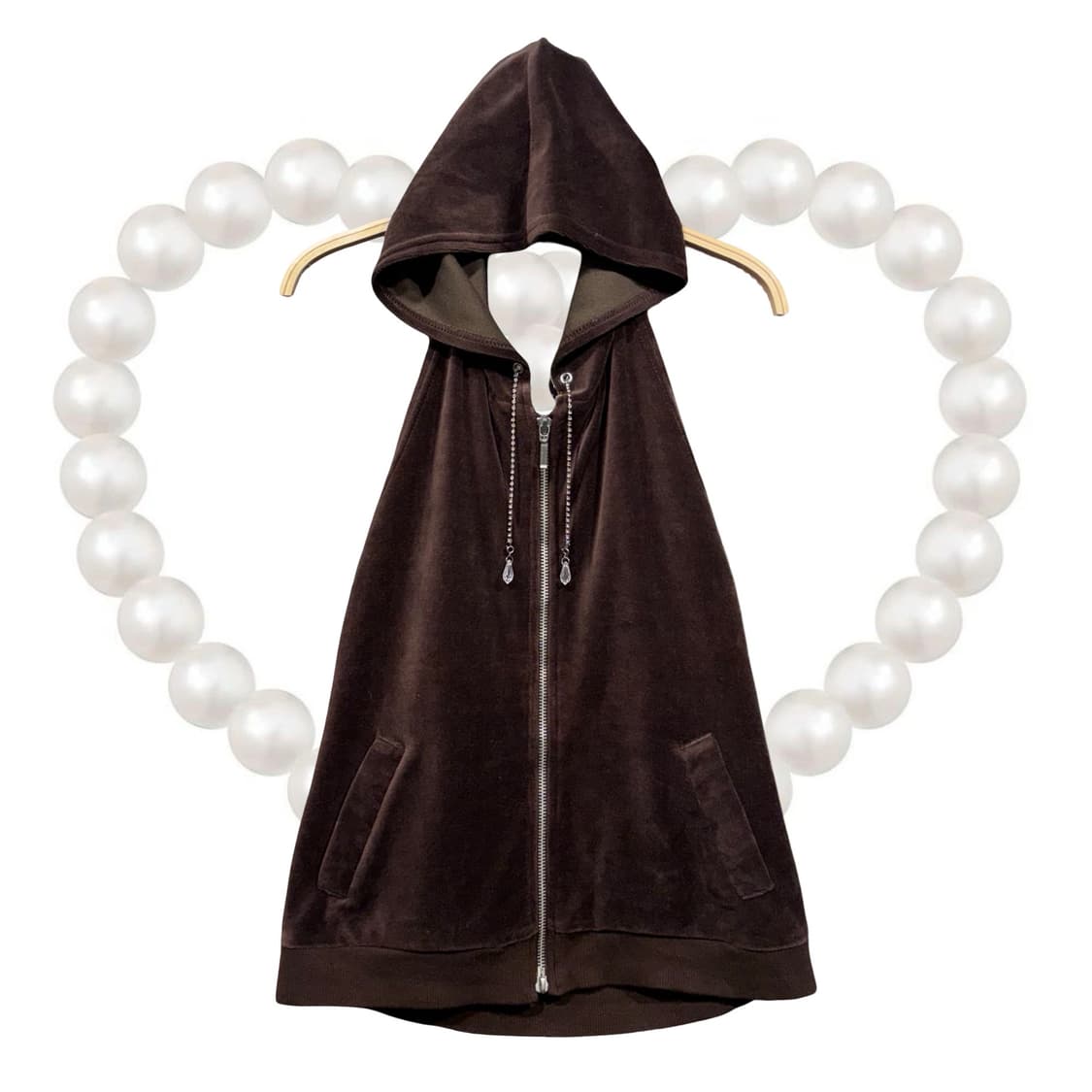 일본 빈티지 브라운 벨벳 홀터넥 슬리브리스 백리스 후드집업 갸루 y2k 상품이미지5