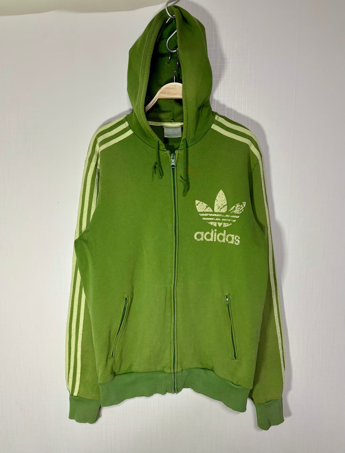 00s OLD ADIDAS 아디다스 후드 플락 져지 트랙탑 자켓 말차색 상품이미지4