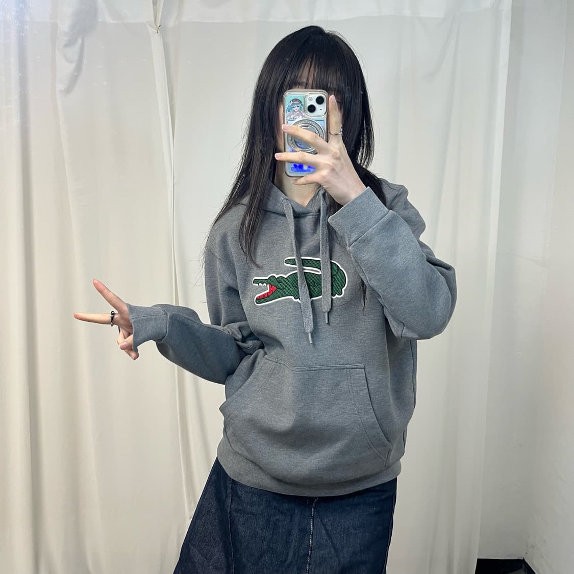 Lacoste grey big logo hoodie (미세이염) 상품이미지2