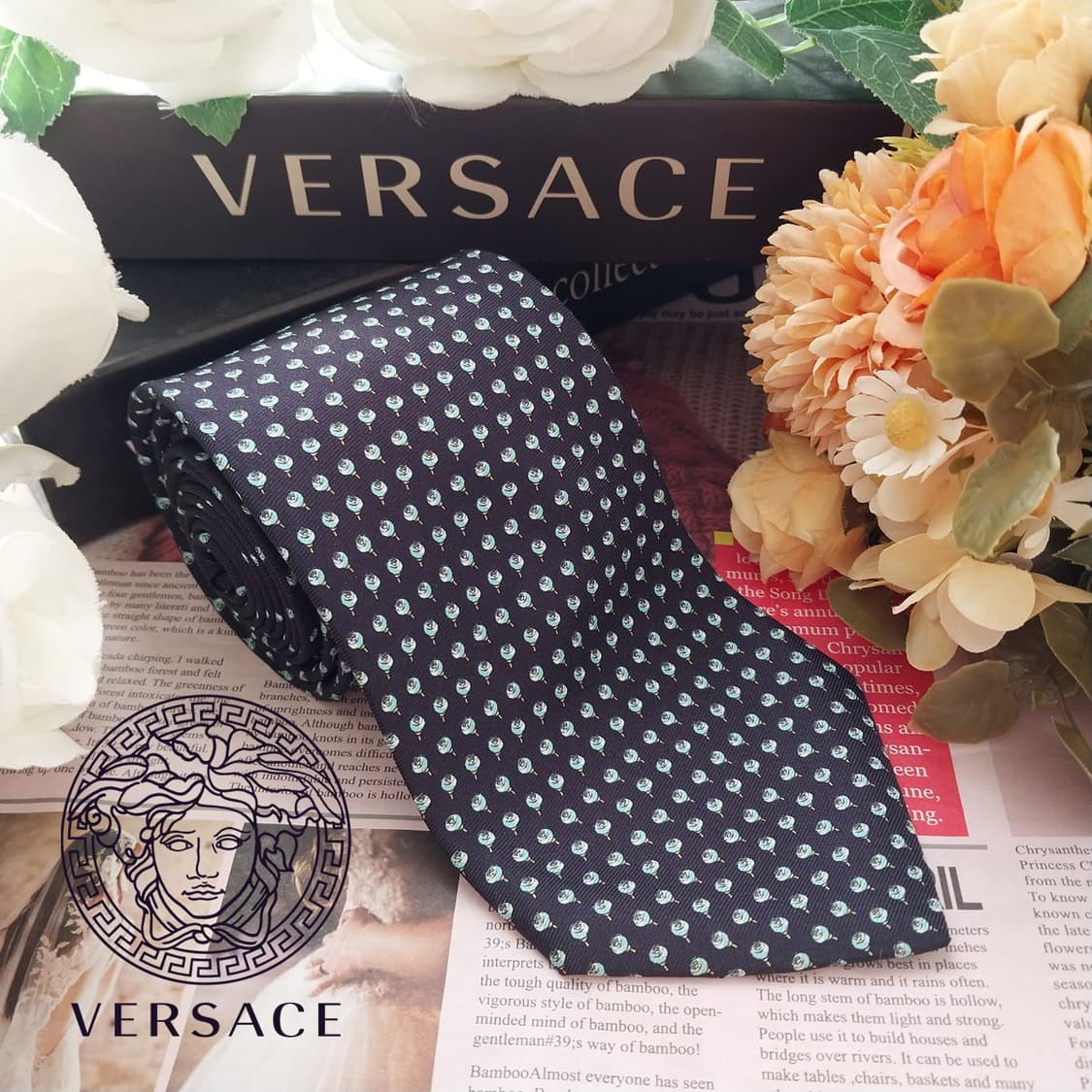 베르사체 실크 메두사 플라워 넥타이 8.9cm A+등급 K1852 상품이미지1