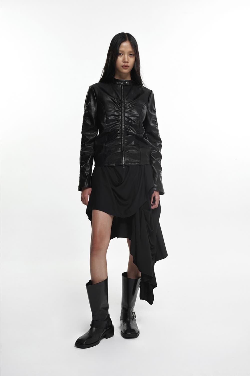 NACHE SHIRRING LEATHER JACKET 나체 셔링 레더자켓 상품이미지4