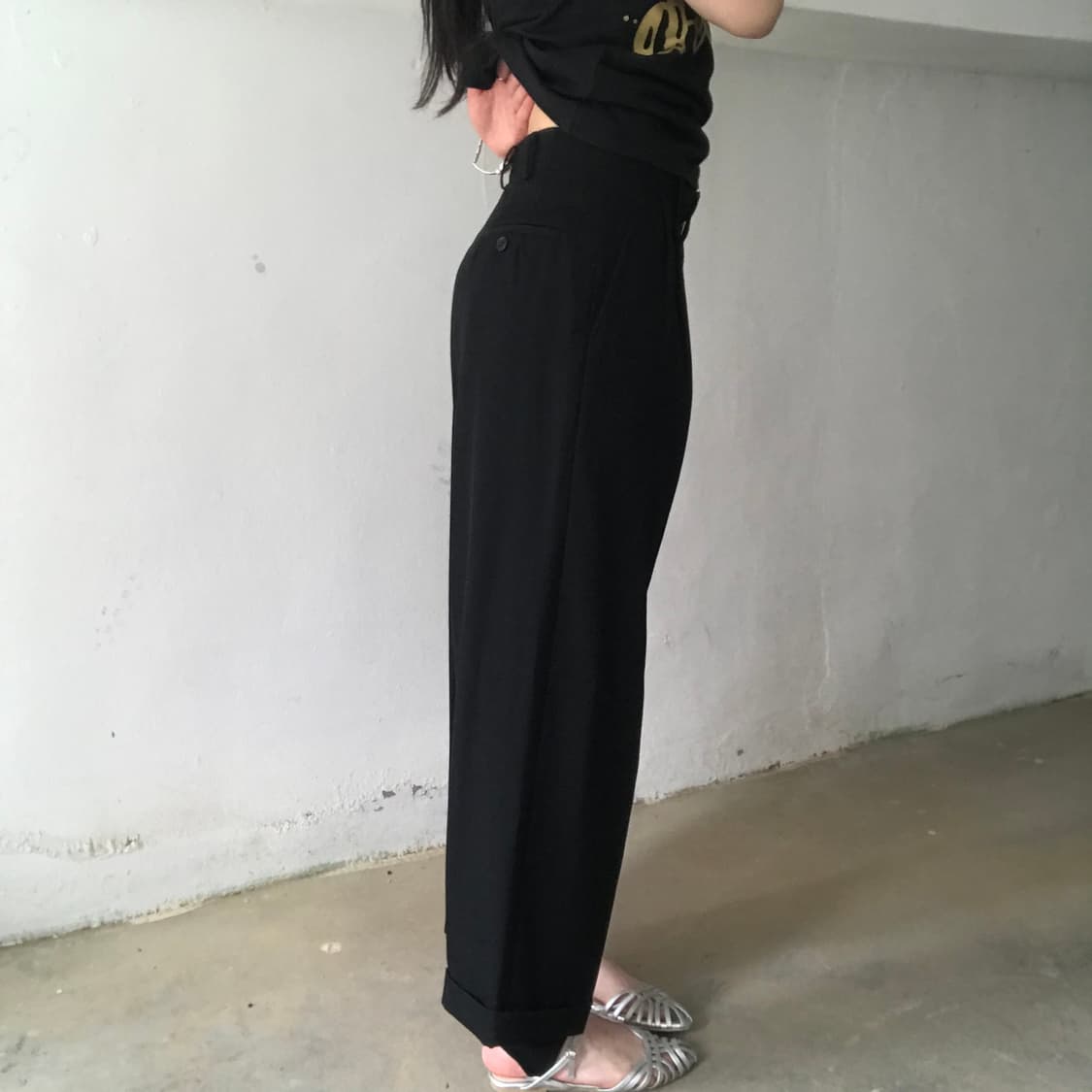 요지 야마모토(Yohji Yamamoto) 턱 디테일 턴업 와이드 슬랙스 상품이미지7