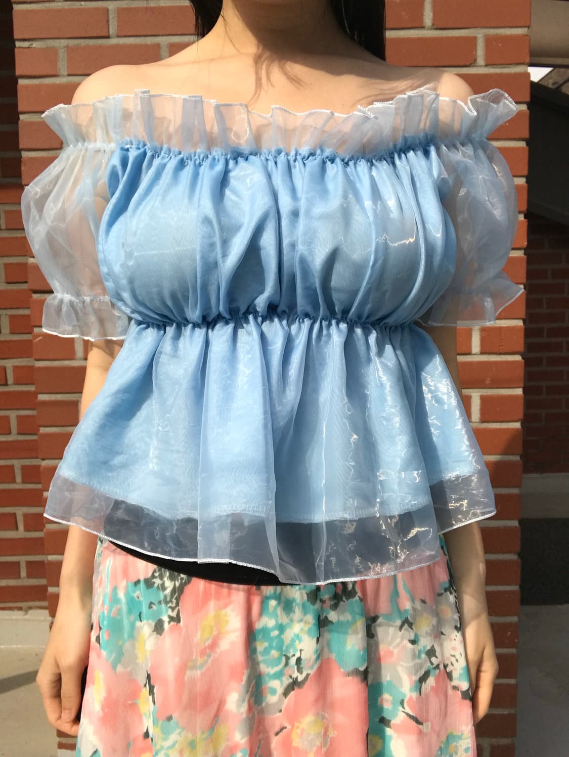 vintage sky blue off-shoulder top 상품이미지3