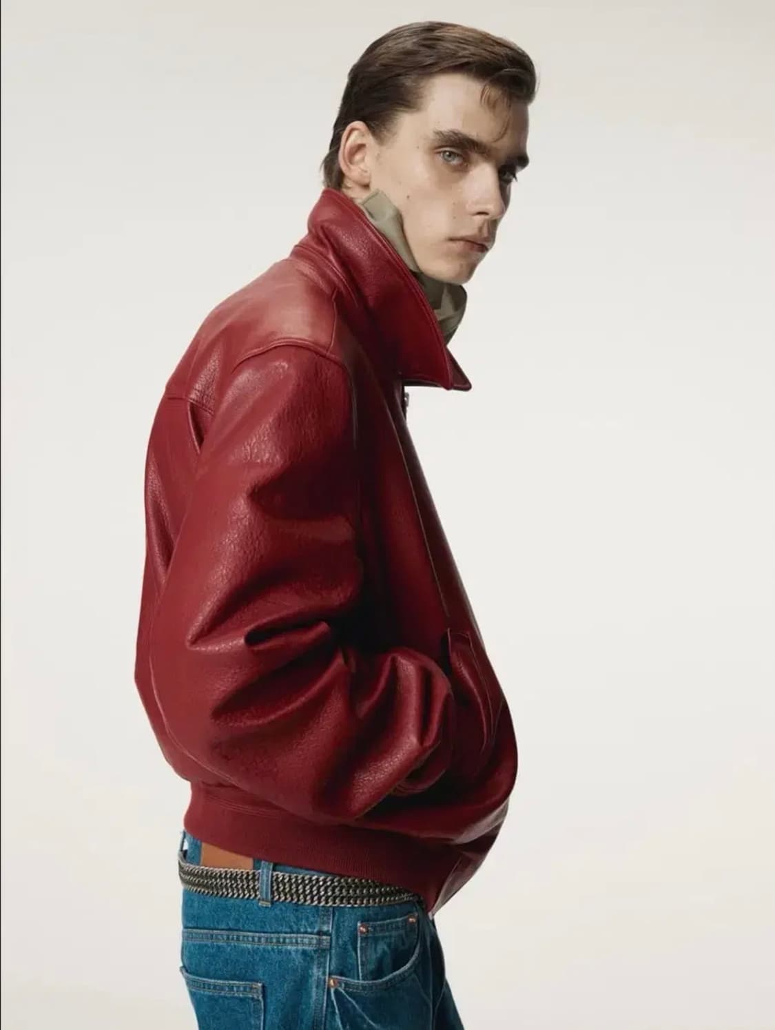 [M] 렉토 시그니처 벤 21 레더 가죽 블루종 점퍼 자켓 빈티지 레드 상품이미지3