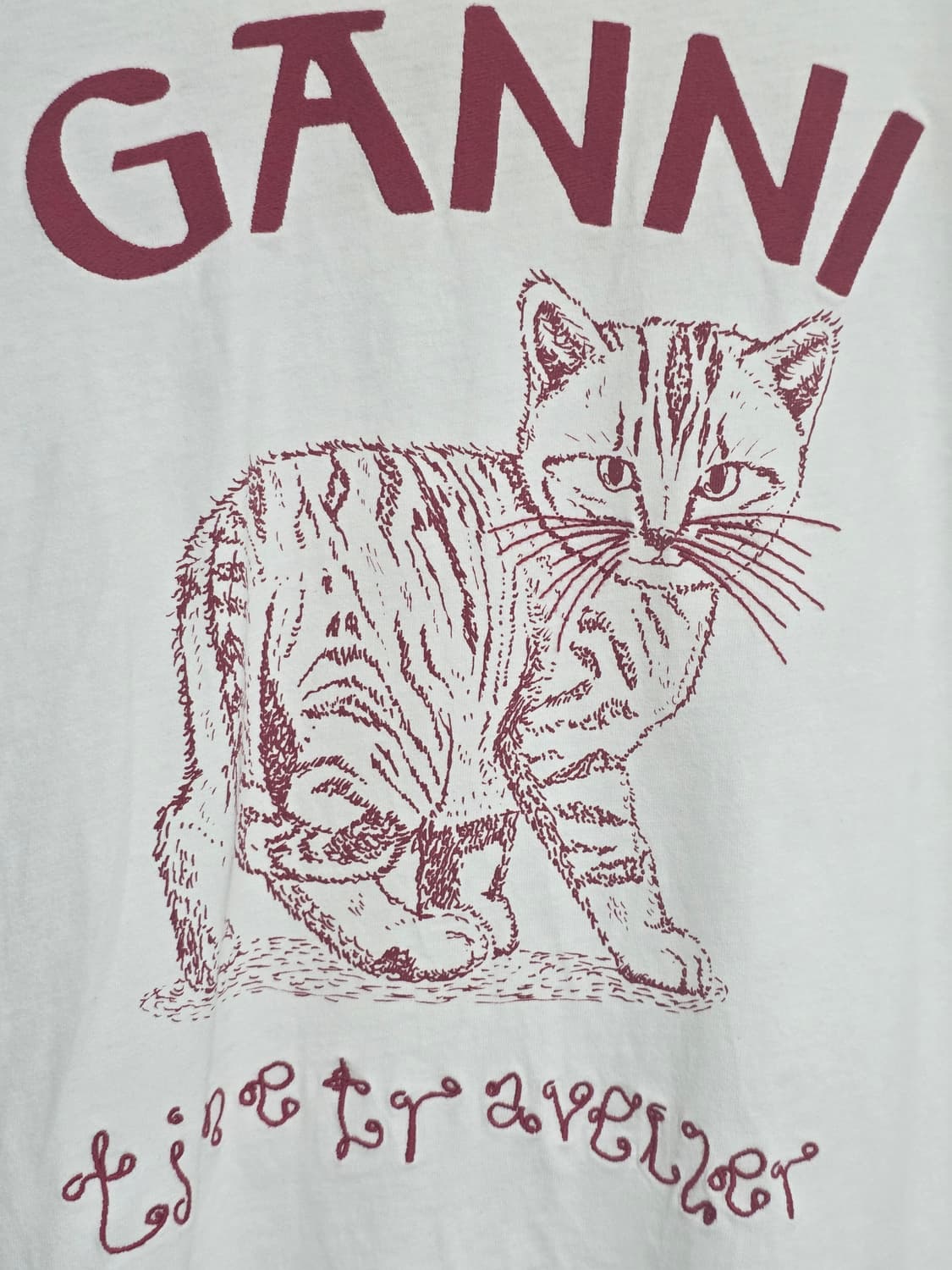 GANNI 가니 고양이 프린팅 반팔 티셔츠 화이트 S 상품이미지3