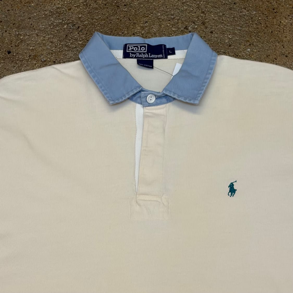 레어 90s 미국 빈티지 폴로랄프로렌 투톤 럭비티 카라티 상품이미지3