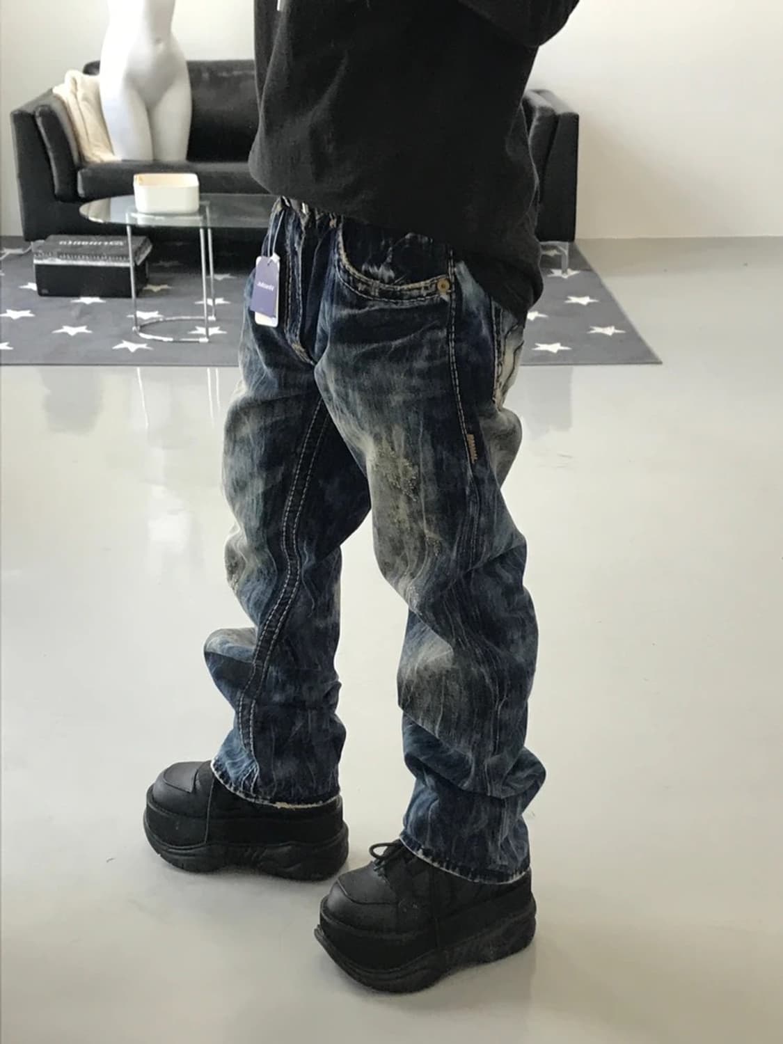 버카루 데님 워싱 데미지 팬츠 상품이미지3