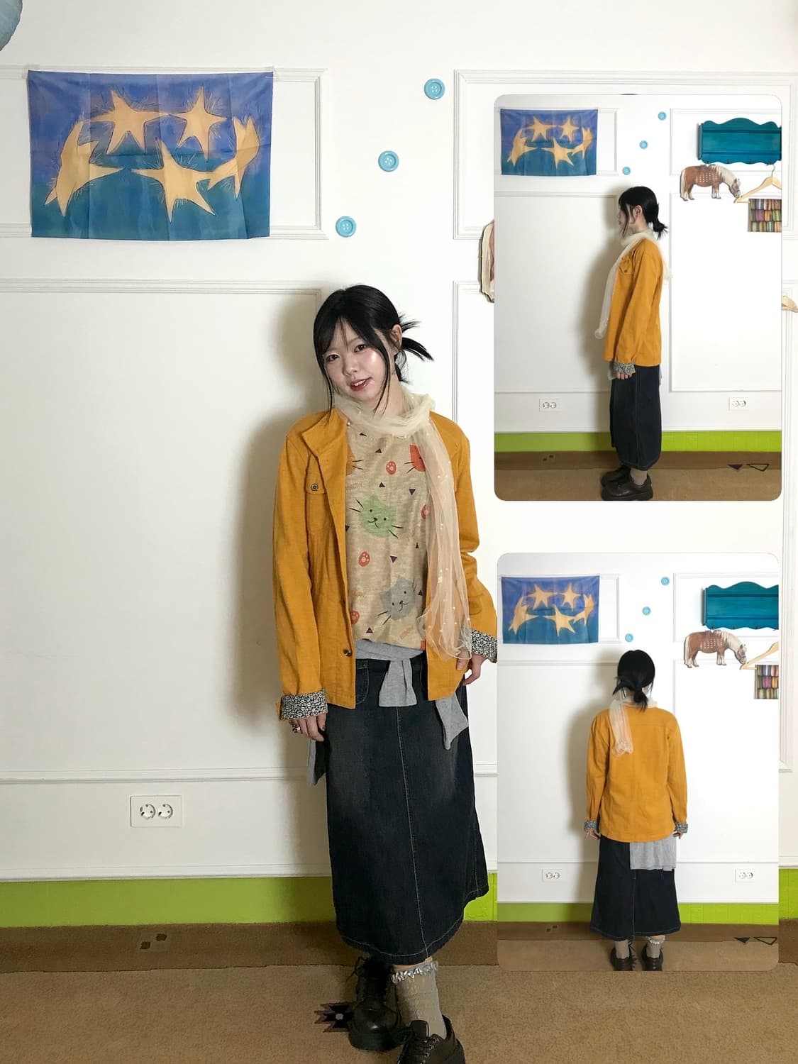 플라워 디테일 소매와 귀여운 🐱고양이 프린팅을 더해 위트 있는 무드:) 상품이미지4