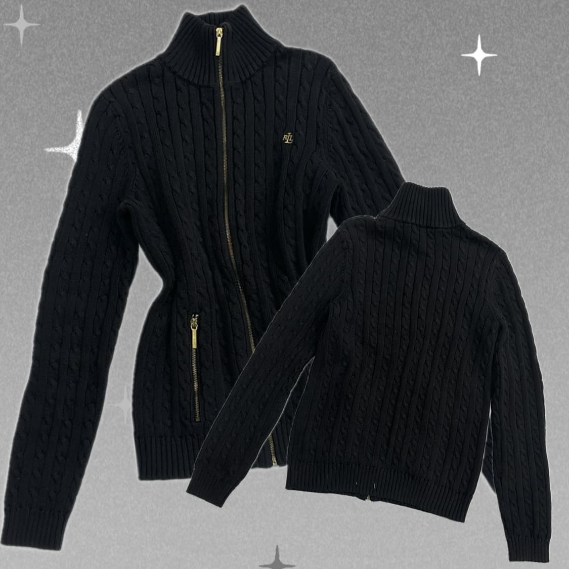 로렌랄프로렌금장 블랙 꽈배기 니트 집업 빈티지 슬림 나나깔 펑크 쇠맛 상품이미지1