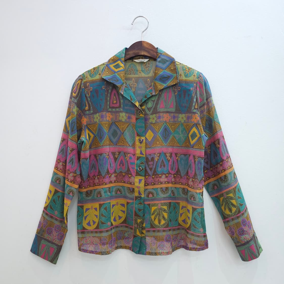 에스닉 기하학 패턴 시어 블라우스 셔츠 상품이미지1