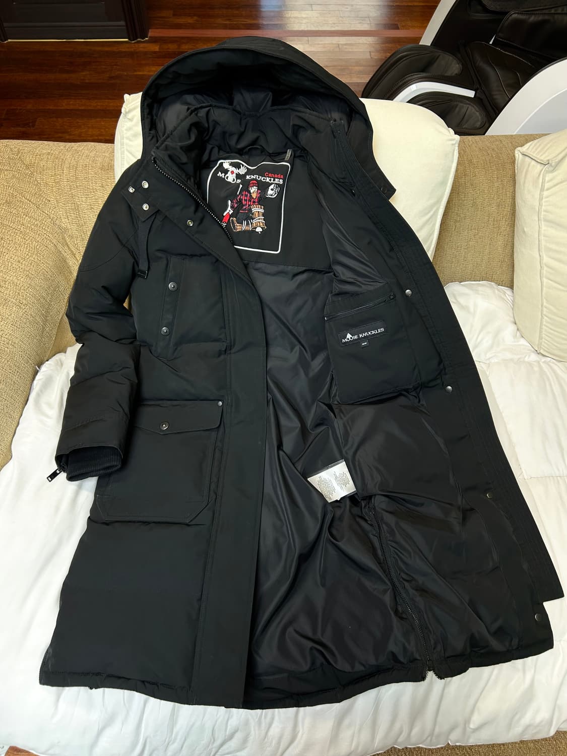 무스너클 여성 블랙패치 롱패딩(XS/44) 상품이미지8