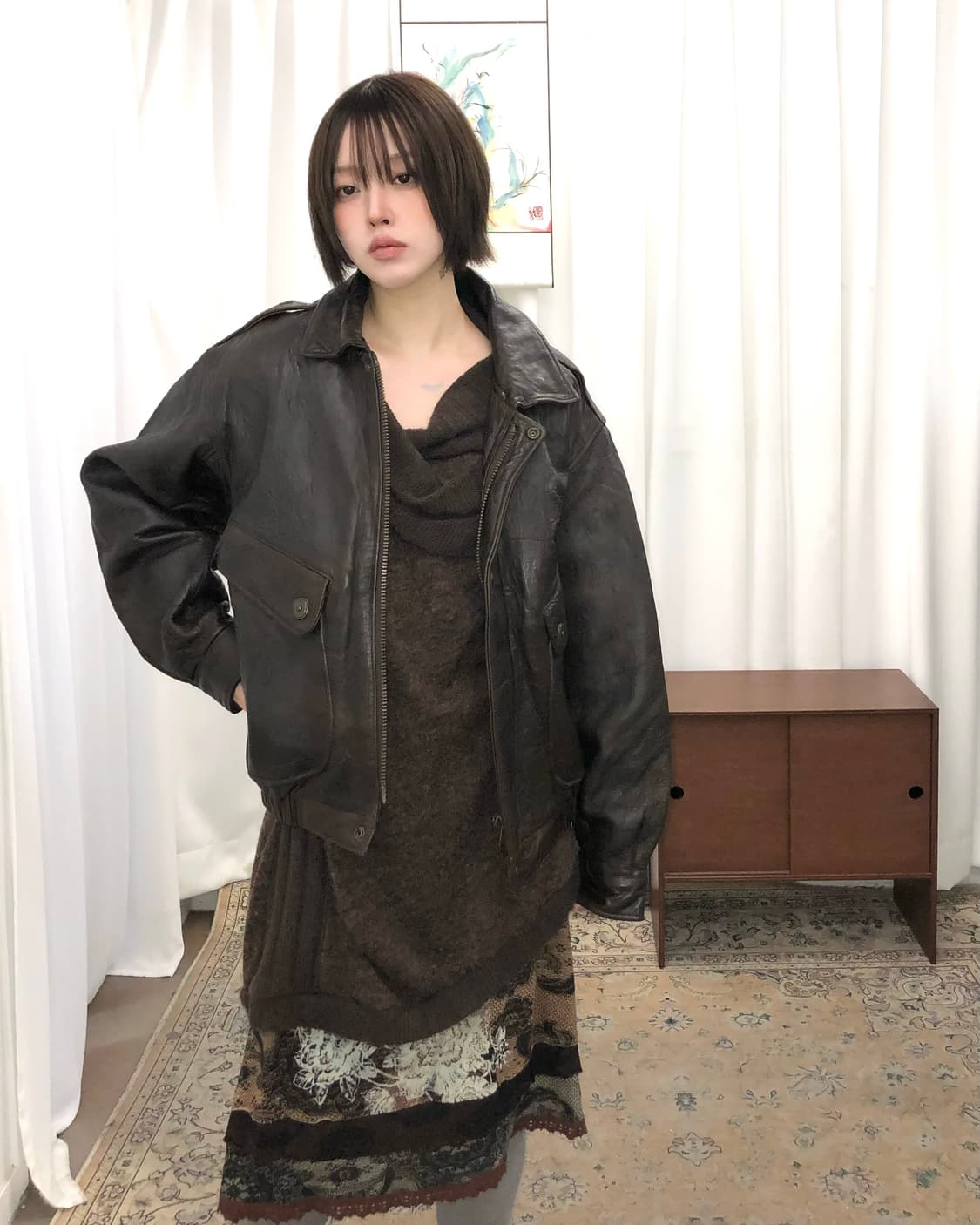 브라운 양가죽 레더 자켓 상품이미지2