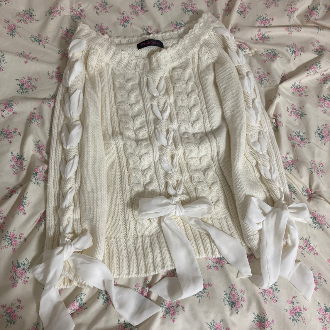 핑크믹스 리본 오프숄더 니트 히메 갸루 달천 핀터레스트 상품이미지2