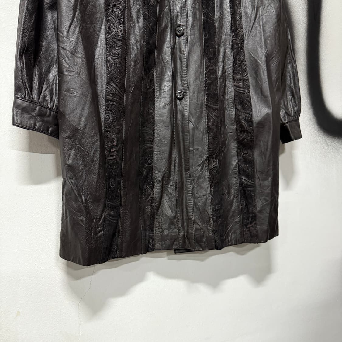 VTG 빈티지 딥 브라운 퍼 카라 스웨이드 디테일 소가죽 롱 코트 상품이미지4