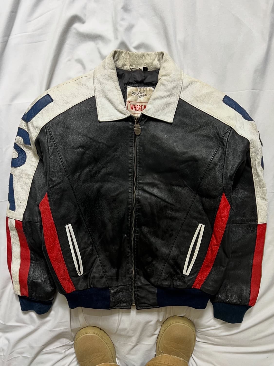 Michael Hoban 빈티지 성조기 가죽 자켓 상품이미지2