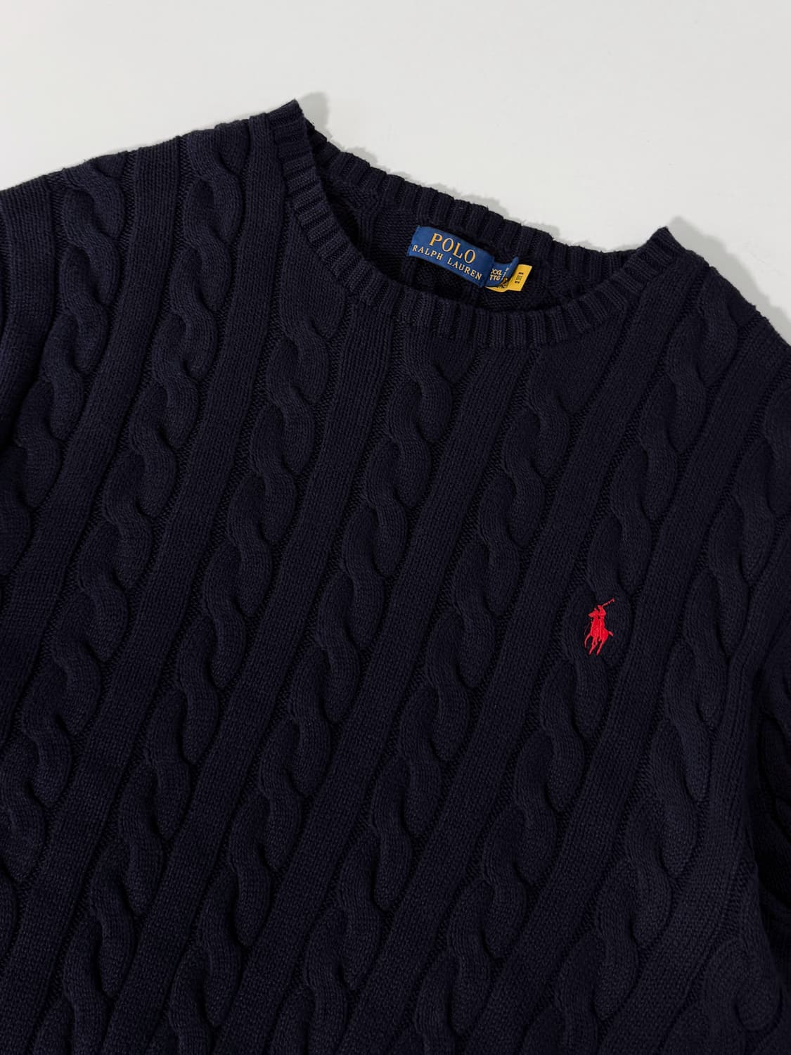 폴로 랄프로렌 신형 QR라벨 딥네이비 코튼 케이블 니트 상품이미지5