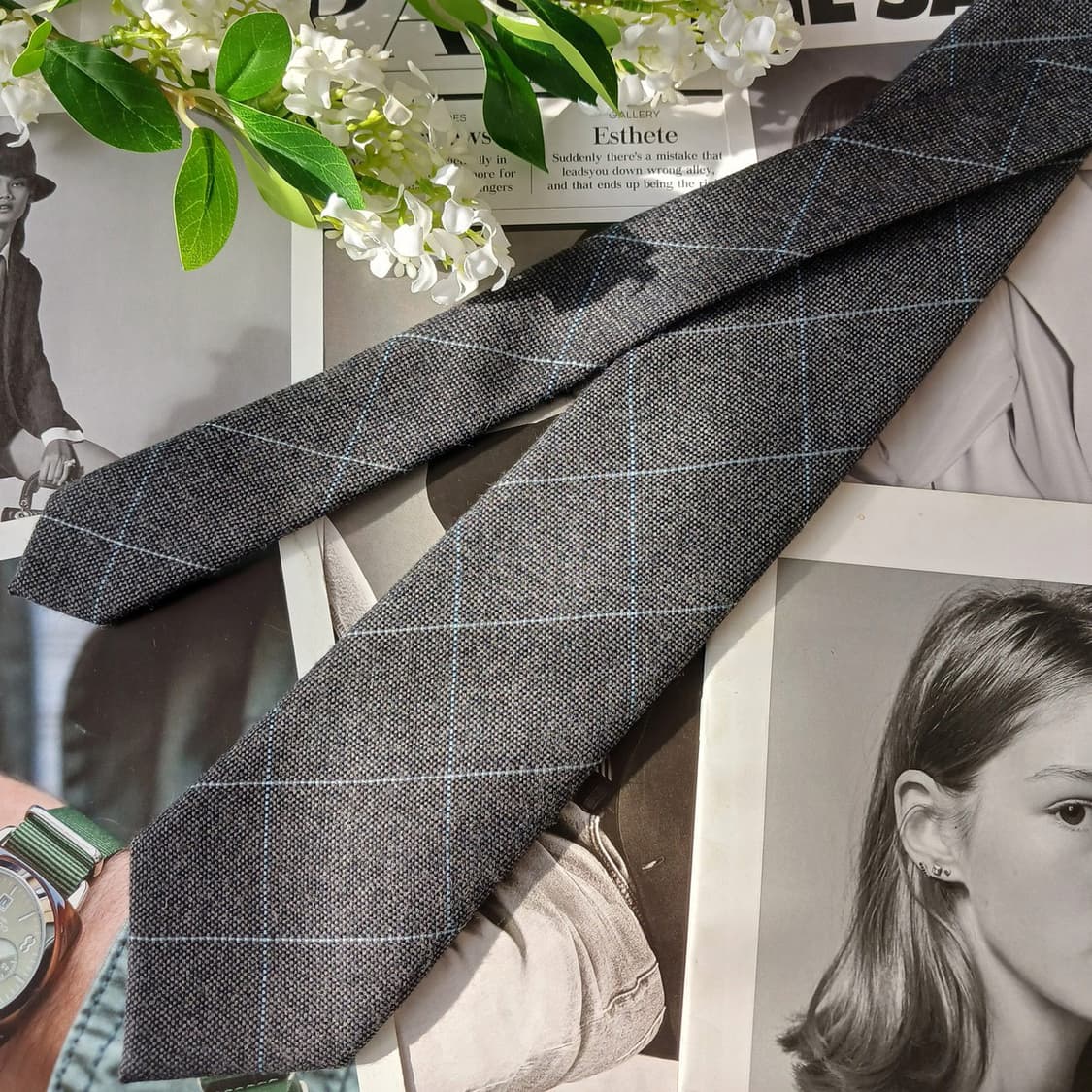 앤드류스타이 울 그레이 체크 넥타이 9.3cm A+등급 A19697 상품이미지5