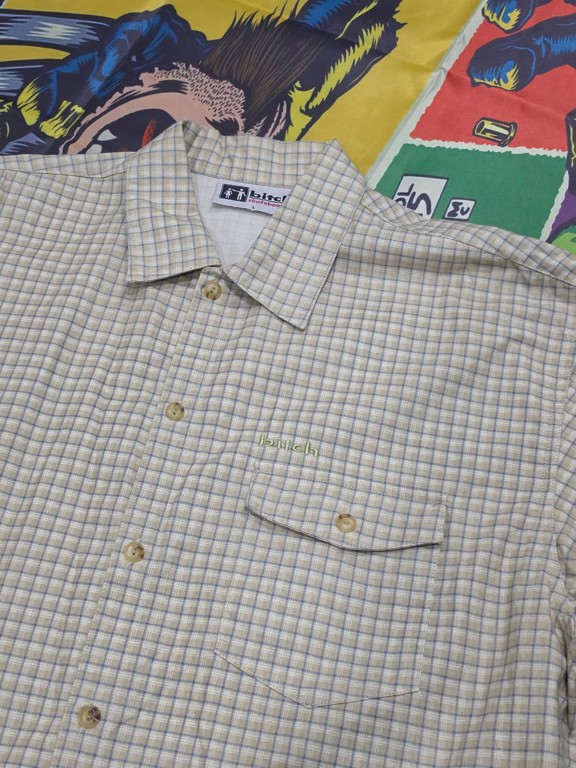 90's Bitch skateboards 체크반팔셔츠 L 상품이미지5