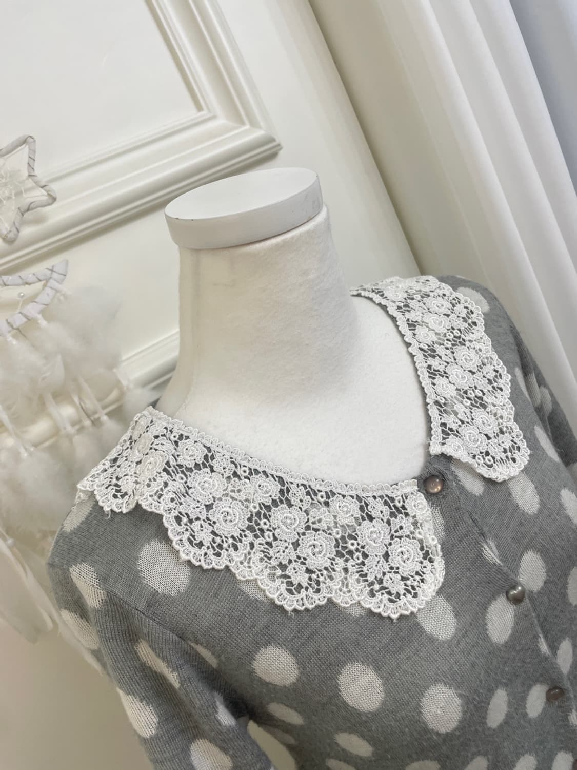 INGNI gray dot lace collar soft cardigan 상품이미지7