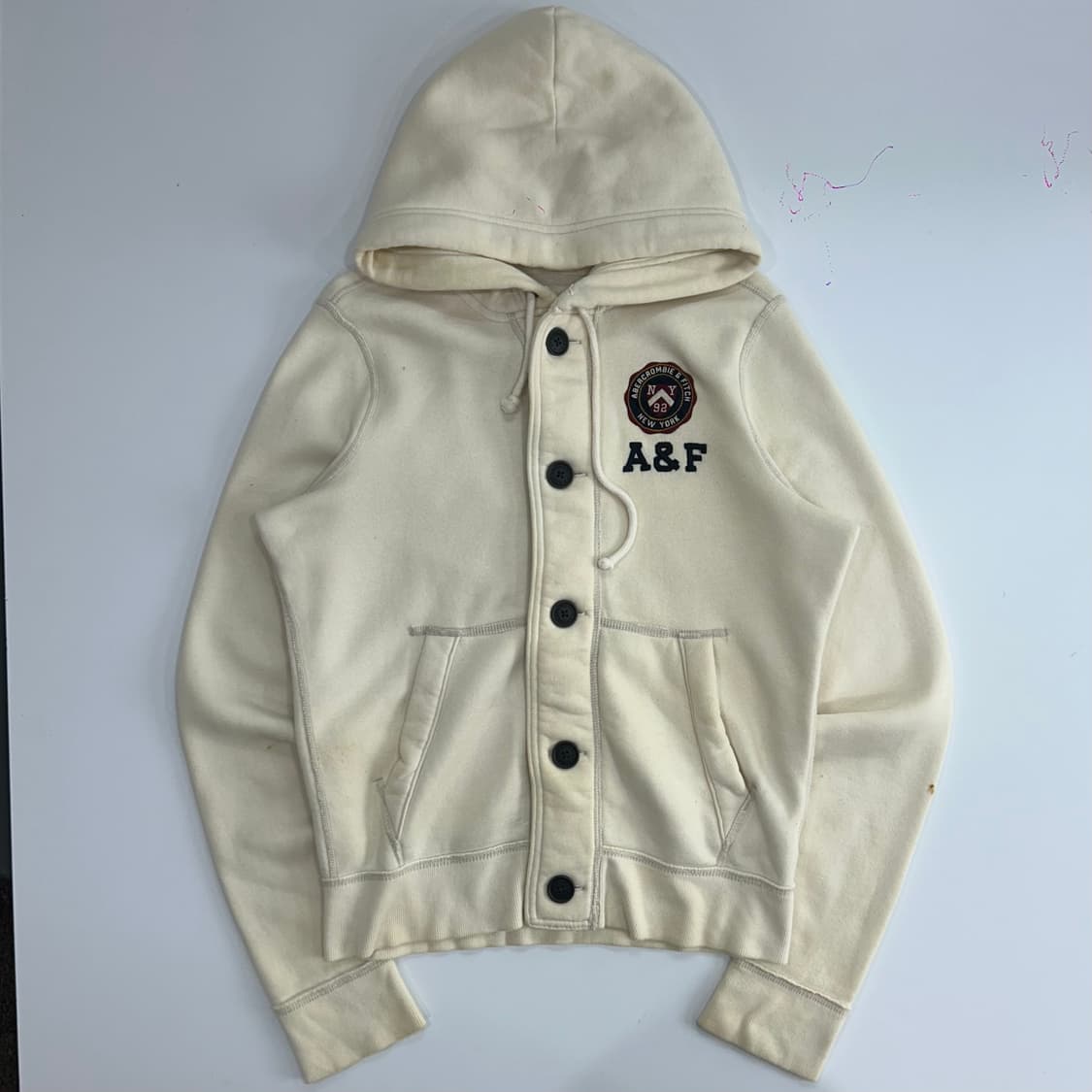 Abercrombie 아베크롬비 버튼업 아이보리 기모 후드집업 상품이미지3