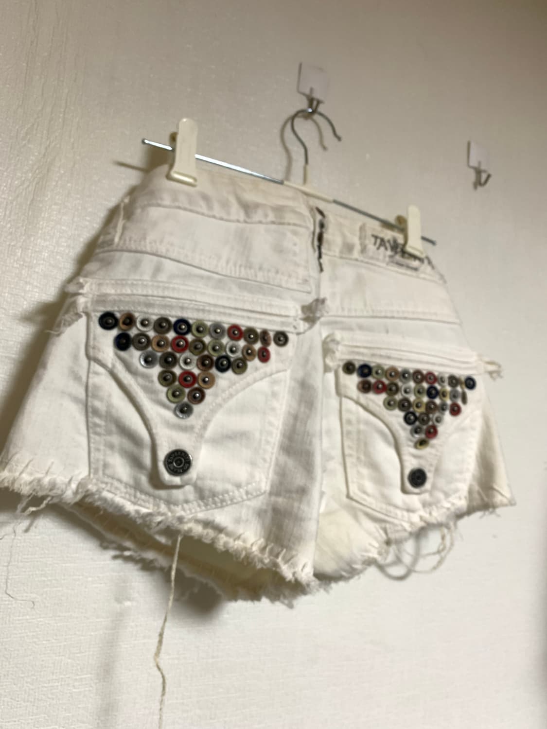 2000s Vtg y2k 데미지 화이트 데님 숏팬츠 상품이미지4