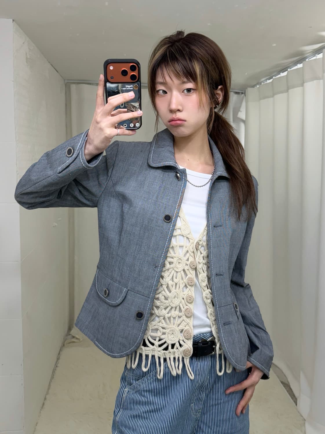 꾸레쥬 스티치 로고 버튼 자켓 상품이미지1