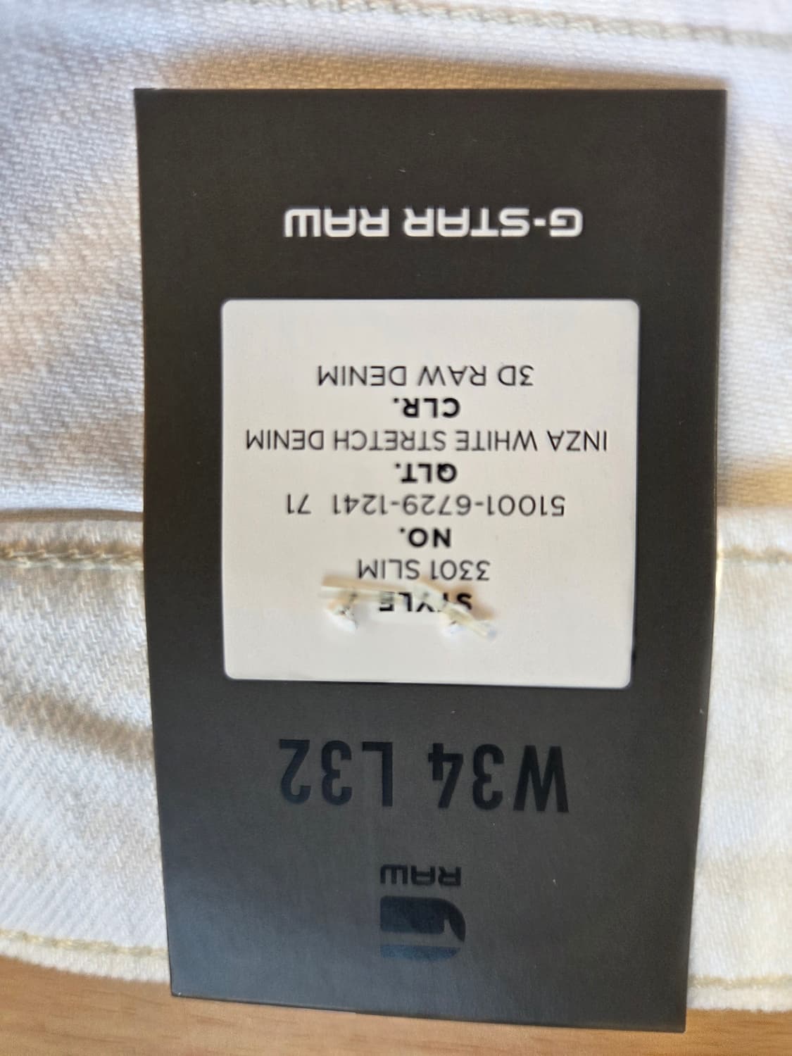G-Star Raw 3301 화이트 데님 팬츠(W34/L32) 상품이미지6