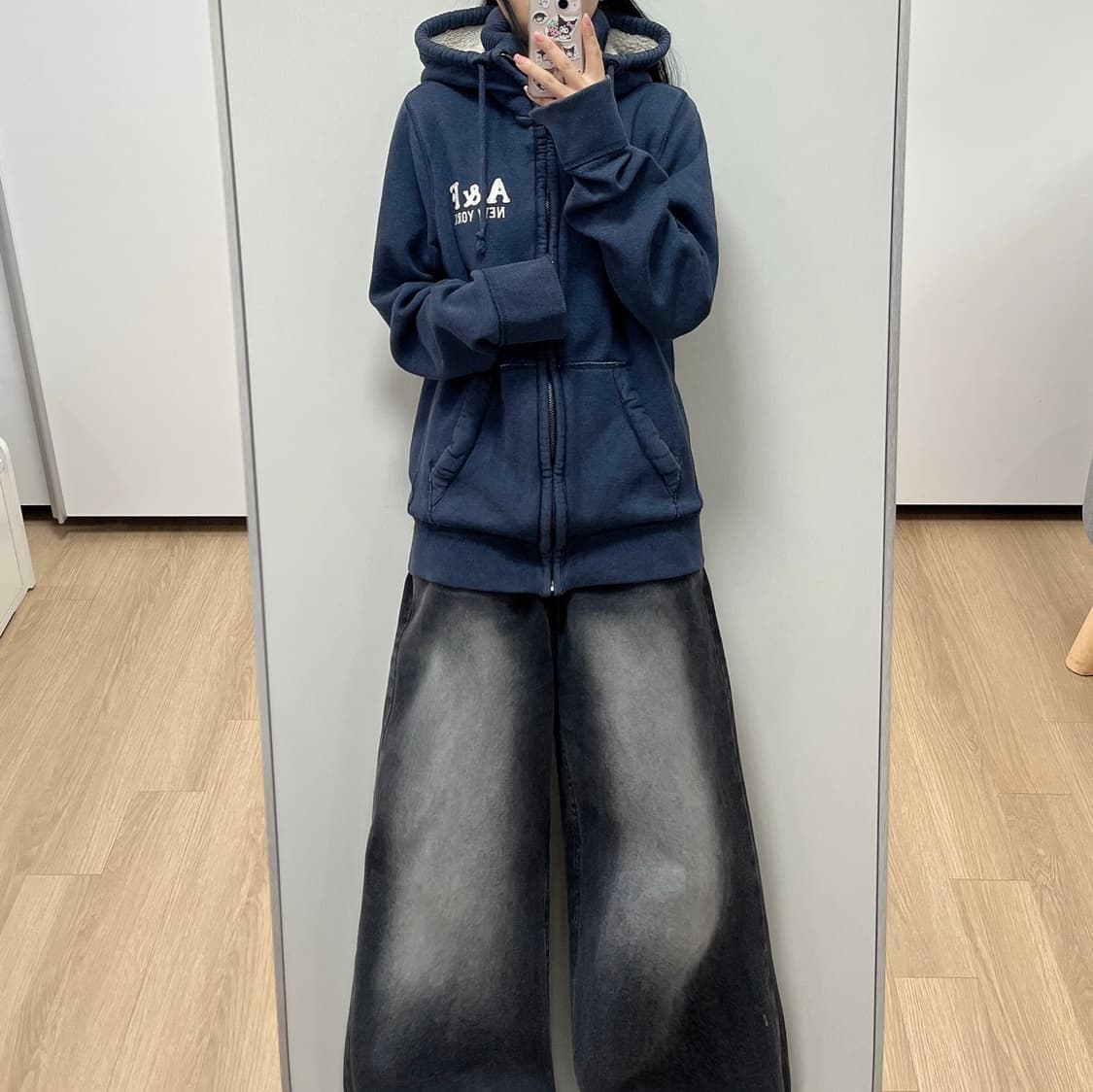 아베크롬비 자수로고 양털안감 네이비 후드집업 상품이미지1