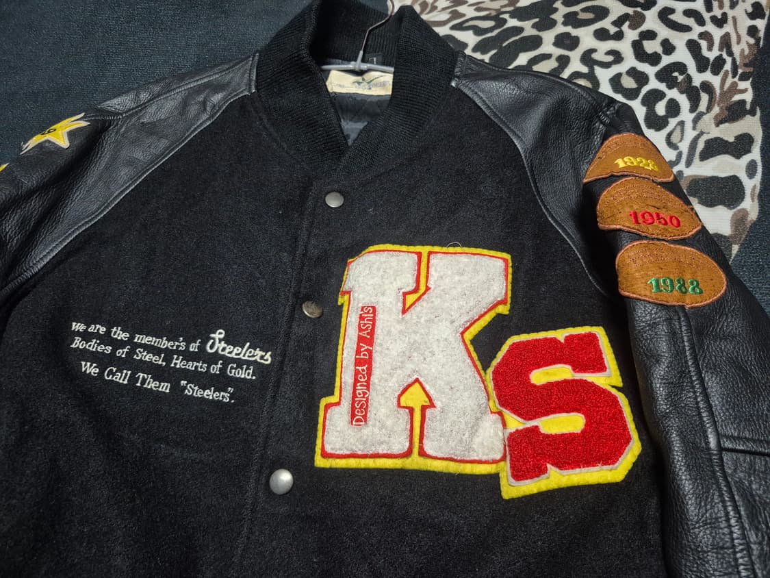 90's Bourbon House 빈티지 울 레더 바시티 자켓 L 상품이미지2