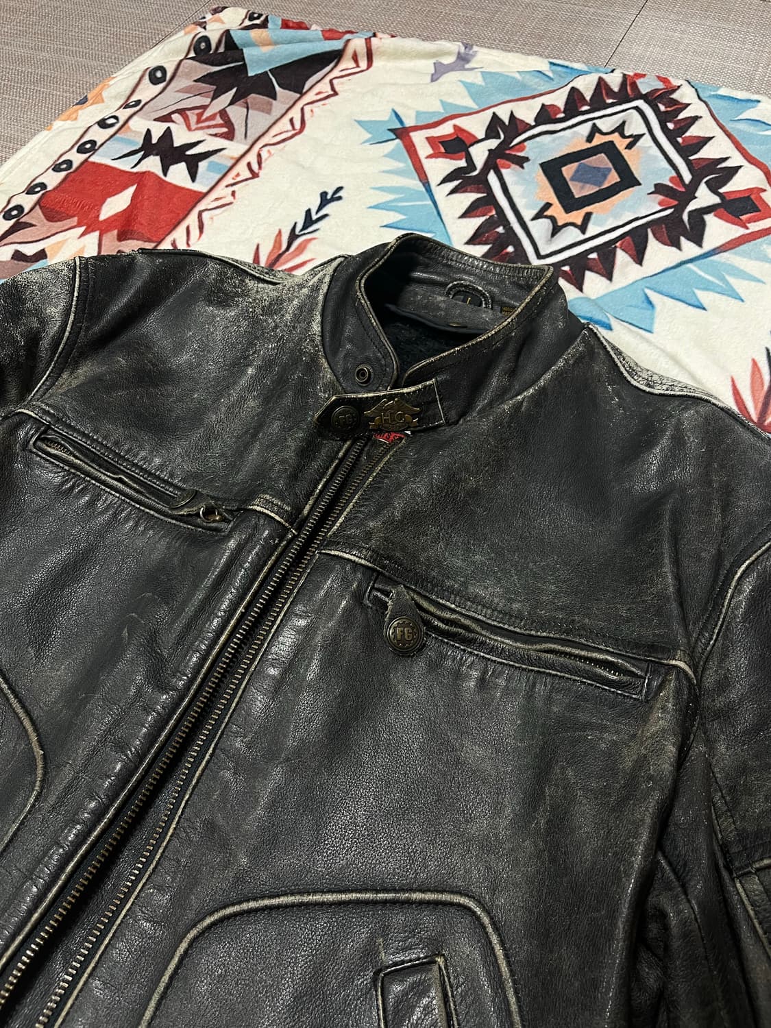 90's 퍼스트 기어 소가죽 모터사이클 자켓 42~44 상품이미지3