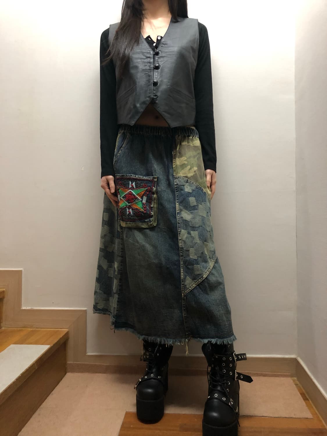 빈티지 블랙 양가죽 베스트 상품이미지3