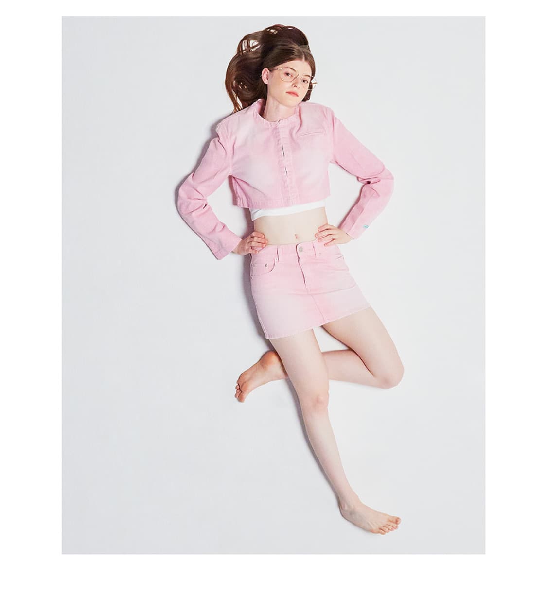 인스턴트펑크 데님 크롭 자켓 핑크 상품이미지1