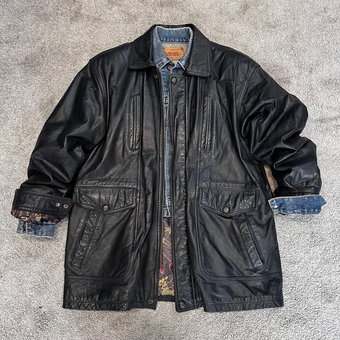 빈티지 블랙 소가죽 사파리 자켓L 상품이미지1