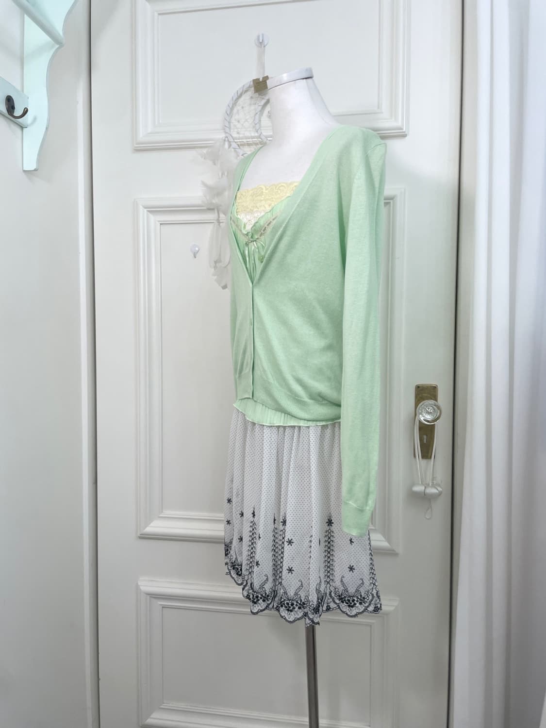 light green basic cardigan&lace bow poin 상품이미지3