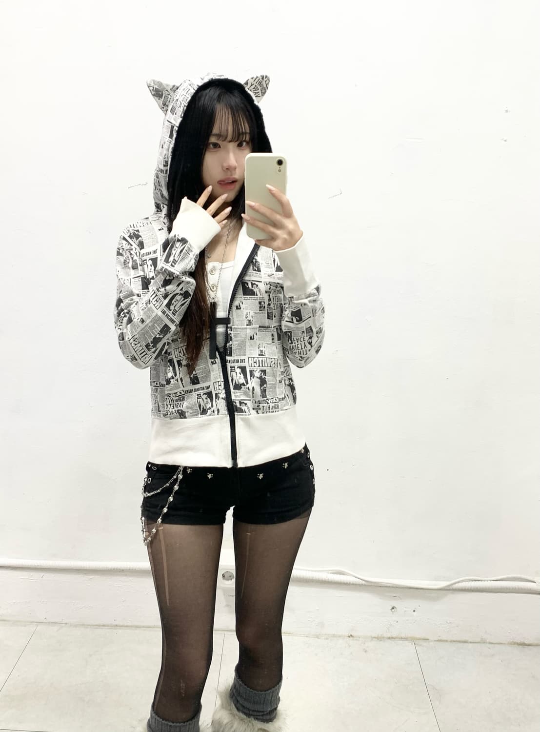 네코미미 y2k 갸루 후드집업 상품이미지4