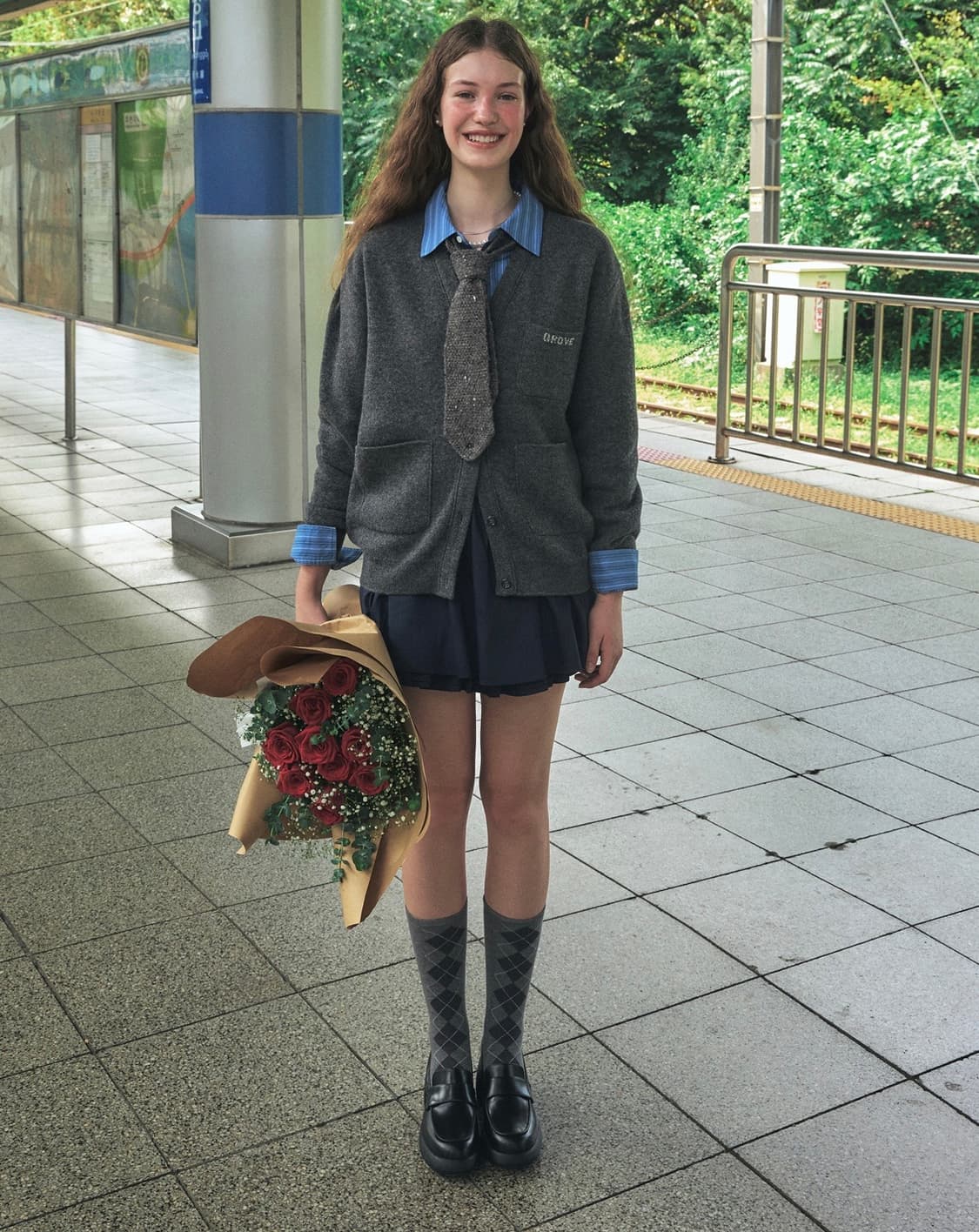 그로브 바인 플레어 스커트 네이비 m 상품이미지5