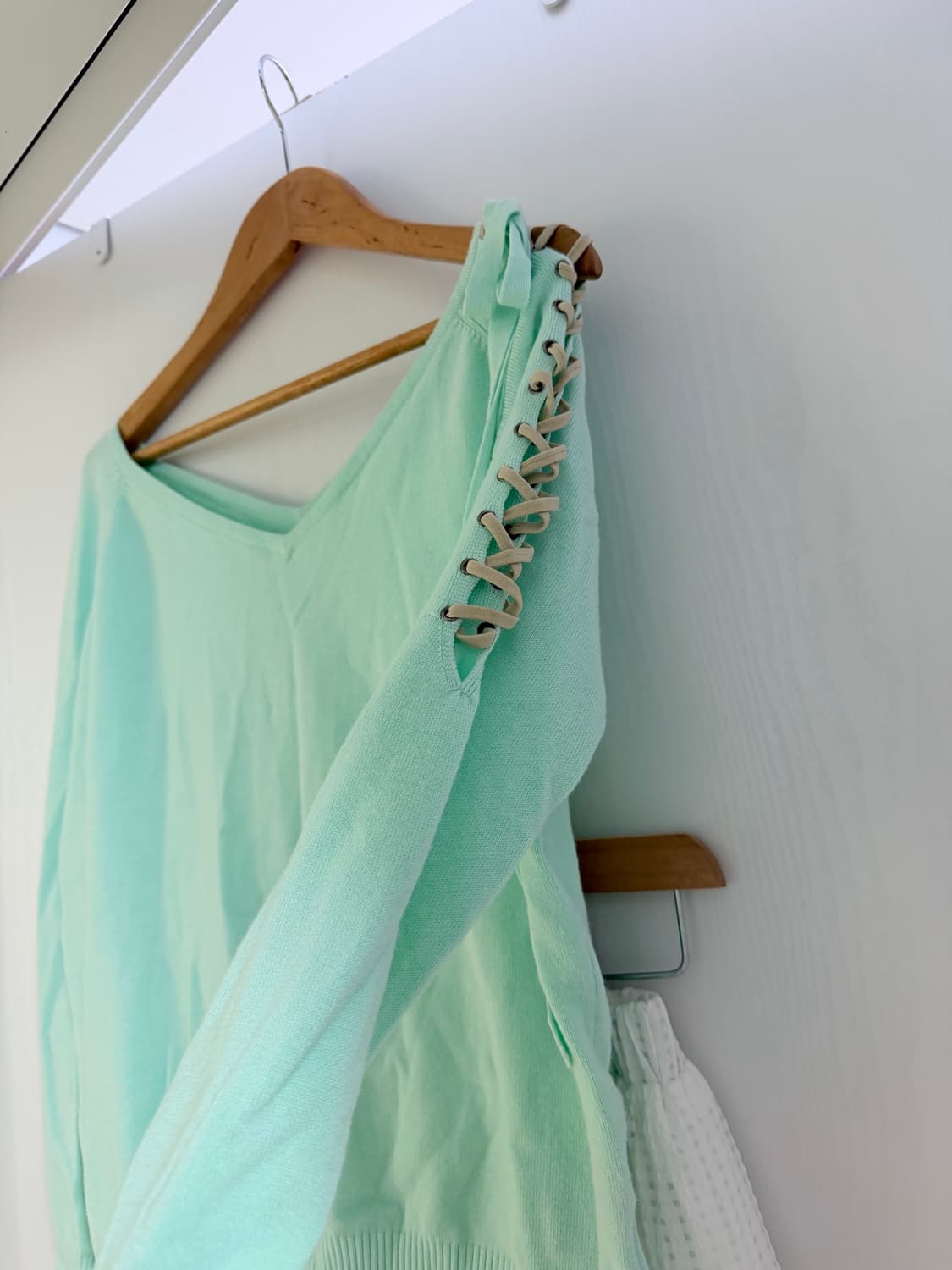 일본빈티지 오프숄더 브이넥 민트니트 세트 상품이미지2