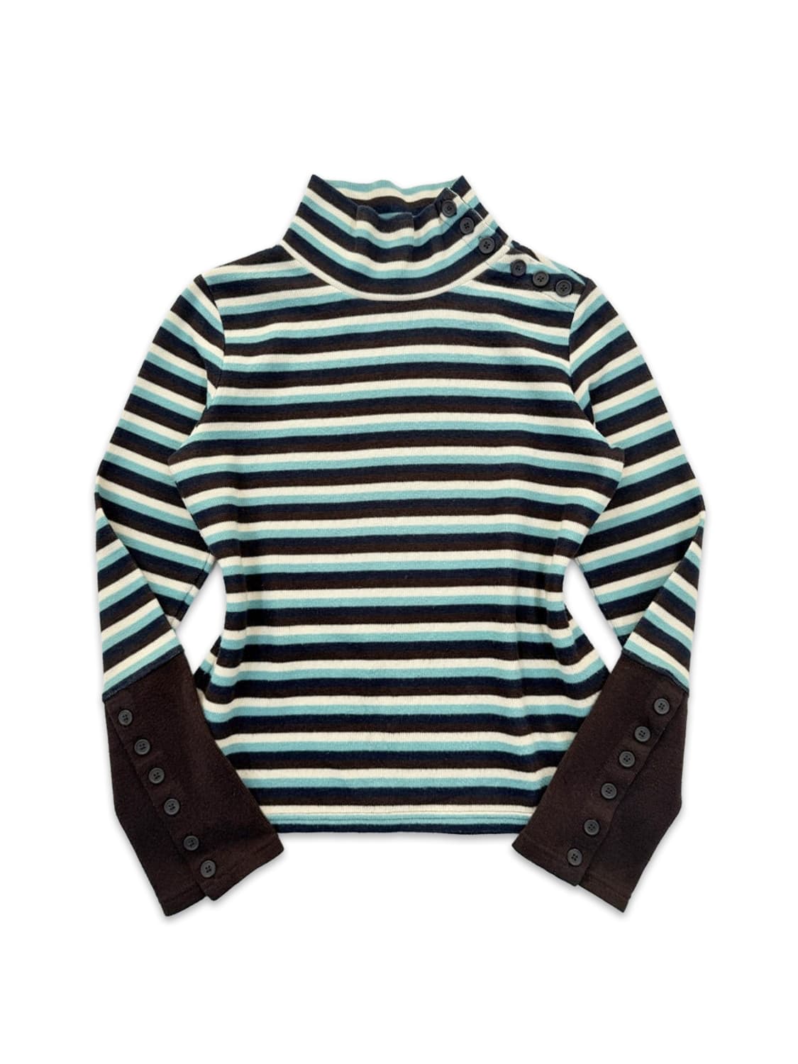 빈티지 Hushush 스트라이프 브라운 단추 디테일 니트 상품이미지1