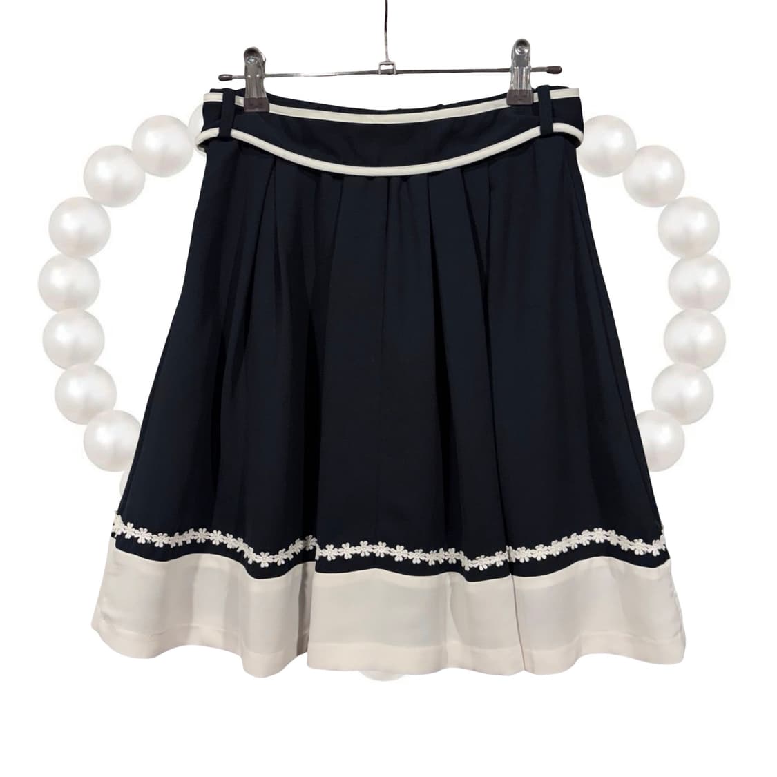일본 빈티지 갸루 네이비 배색 파이핑 리본 스커트 공겜여주 상품이미지2