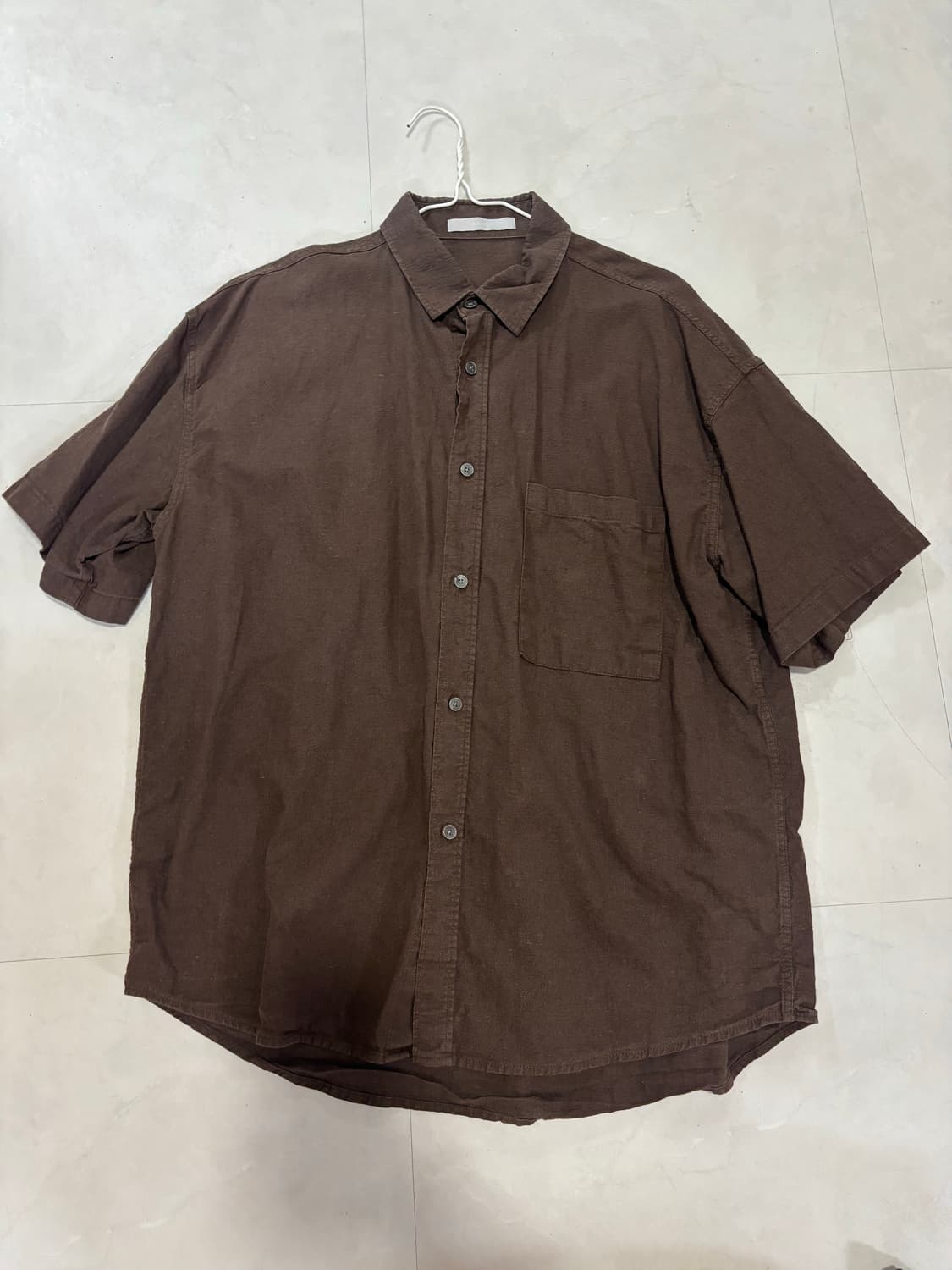 브라운 린넨 반팔 셔츠 상품이미지1