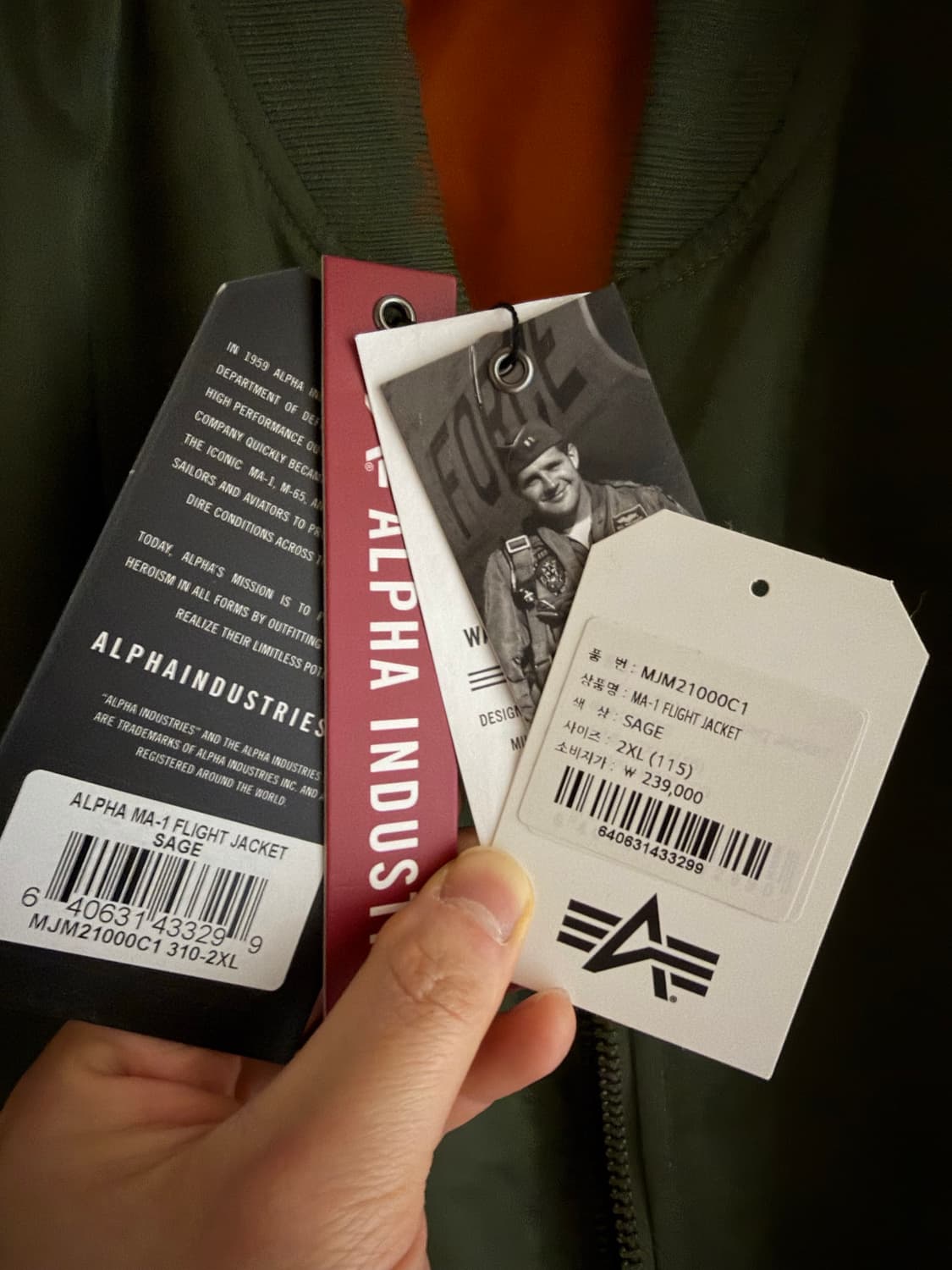 알파인더스트리 ma-1 세이지그린 XXL 상품이미지5