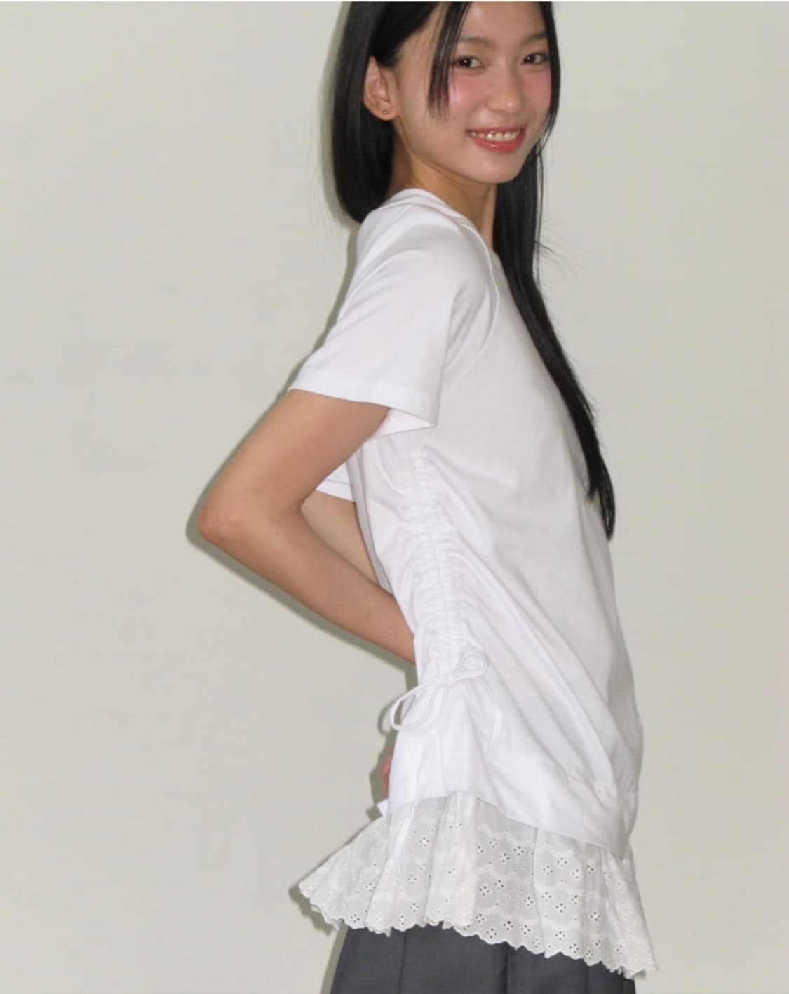 론론 레이스 셔링 레이어드 티셔츠  상품이미지2