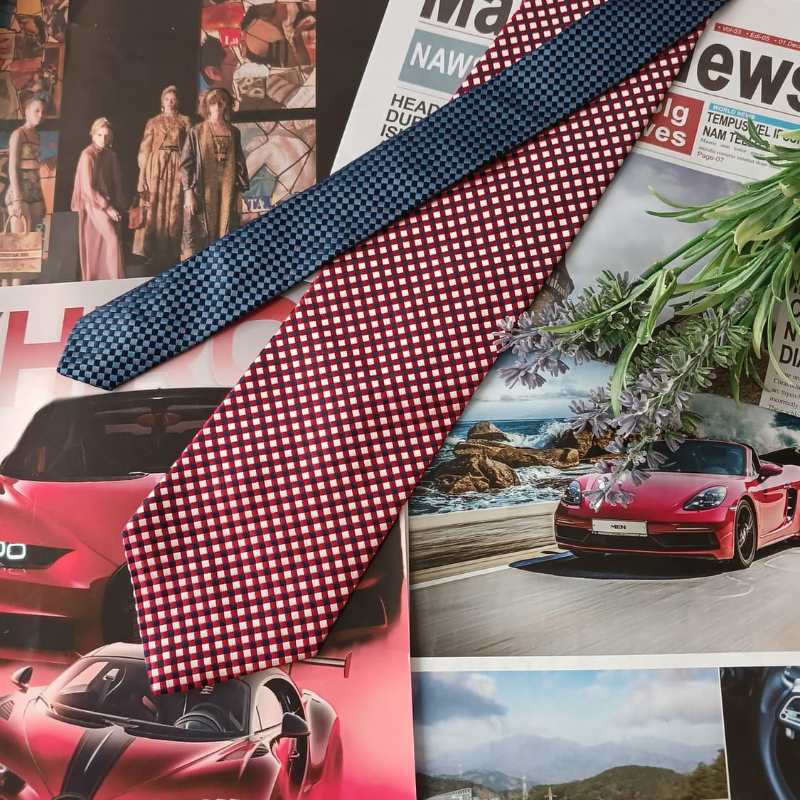 타미 힐피거 실크 레드 체크 넥타이 9.4cm A+등급 A18892
 상품이미지3