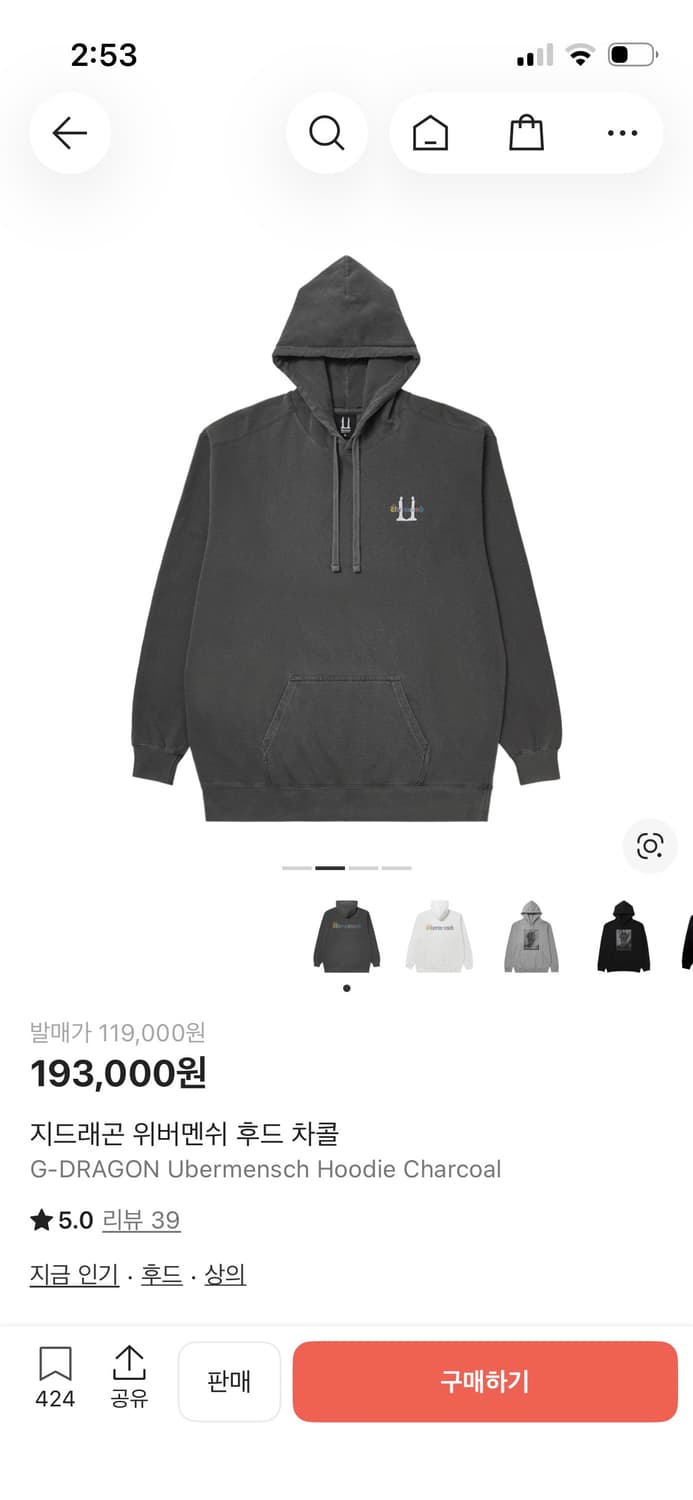 지드래곤 위버멘쉬 후드 차콜 상품이미지4