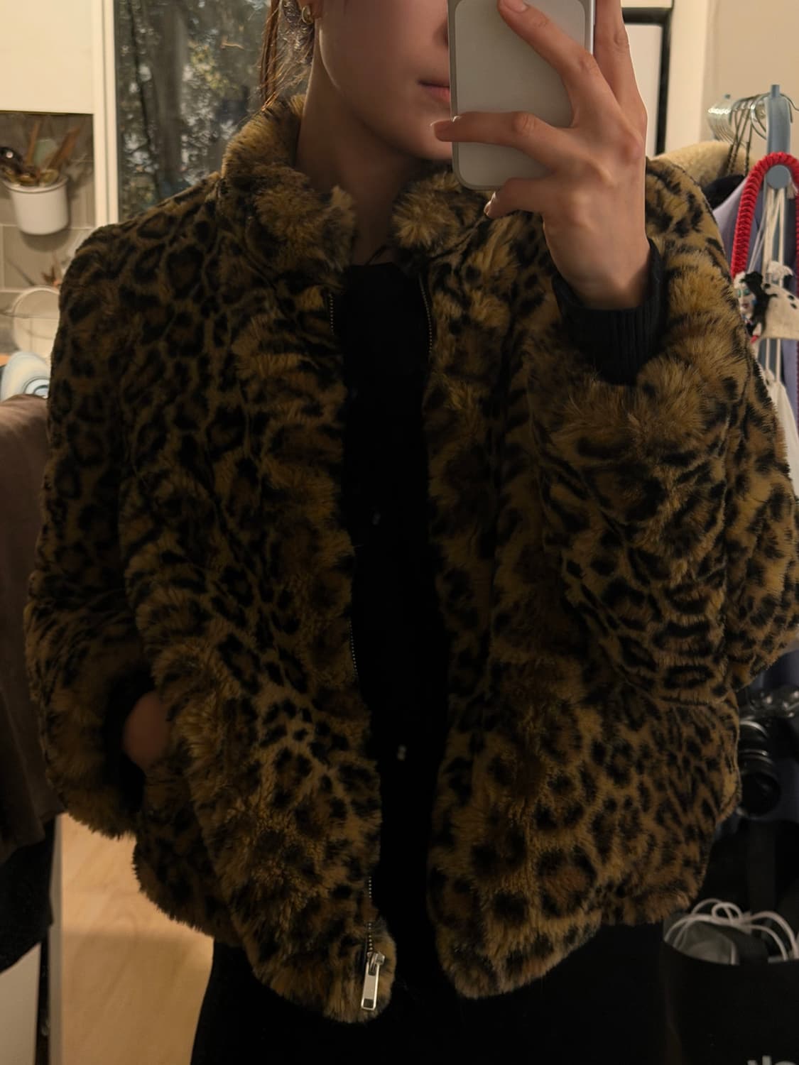 Zara 퍼 숏 크롭 자켓/ 애니멀 프린트 퍼 상품이미지2