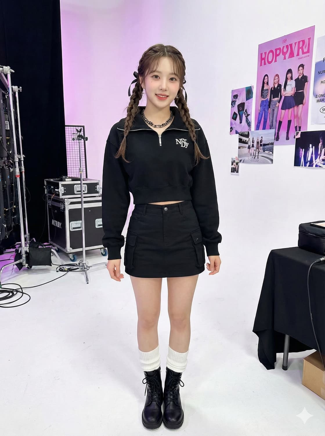 널디 NERDY 블랙 하프집업 크롭 맨투맨_XS 상품이미지1