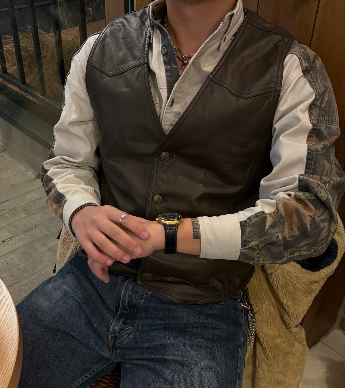 소가죽 레더 투톤 베스트 🐐 상품이미지1